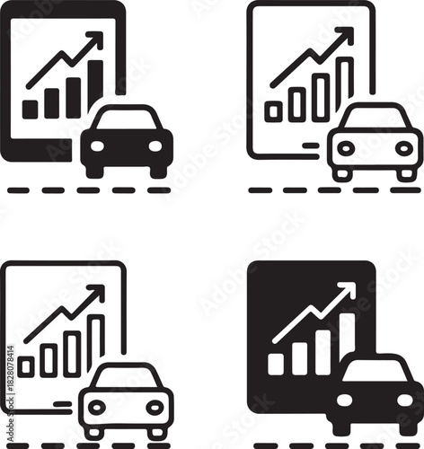 Traffic analytics icon, urban road data analysis, vehicle traffic monitoring, city traffic stats, transport data tracker, road flow analytics, isolated black vector, minimal thin stroke