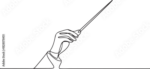 Continuous one line drawing of orchestra conductor. Single line drawing illustration of hand holding baton. one line Icon drawing