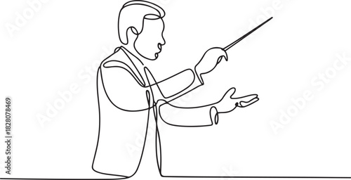 Continuous one line drawing of orchestra conductor. Single line drawing illustration of hand holding baton. one line Icon drawing