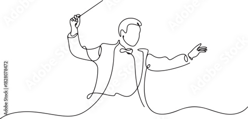 Continuous one line drawing of orchestra conductor. Single line drawing illustration of hand holding baton. one line Icon drawing