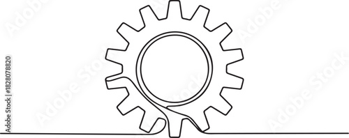 Gears wheel in one continuous line drawing. Symbol of idea for business or technology and start up. one line Icon drawing