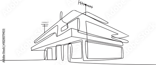 Continuous one line drawing of Building architecture. Single line drawing illustration of Smart building architecture. one line Icon drawing