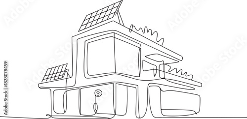 Continuous one line drawing of Building architecture. Single line drawing illustration of Smart building architecture. one line Icon drawing