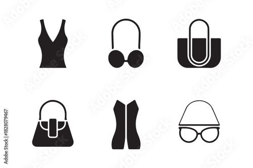 Collection of fashion and accessory icons on white background