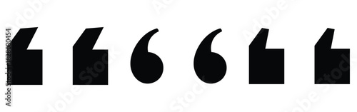 Black dark isolated quote icons set on white background. Inverted commas icon set. Different shapes inverted flat commas icon set on white page. Quote mark sets on white background. EPS 10. 
