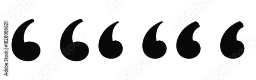  Flat comma silhouette icons set. Black dark isolated modern inverted commas icon set on white background. Modern vintage collection of quote. Set of different comas icons. EPS 10. 