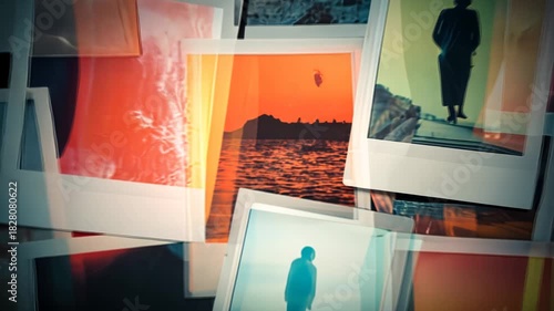 Vintage Polaroid Photography Collage: Creative Display of Nostalgic Memories and Abstract Film Scenes