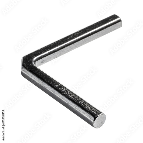 Shiny metal l shaped hex key or allen wrench tool for mechanical work and assembly isolated on transparent background