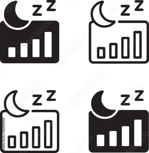 Sleep cycle tracker icon, nightly sleep analysis, wellness sleep monitor, bedtime tracking, sleep pattern tracker, wellness monitoring device, isolated black vector, minimal thin stroke