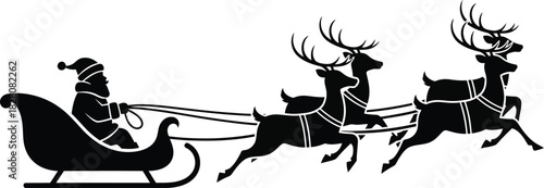 Santa Claus Sleigh and Reindeer Silhouette Vector Illustration