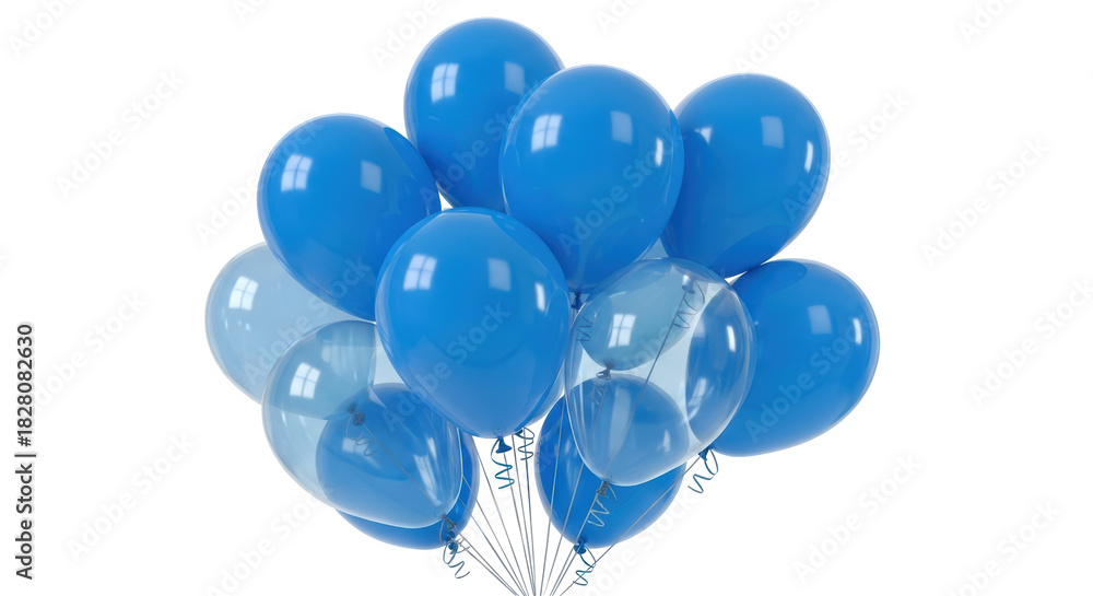 Obraz premium Bunch of blue balloons PNG isolated on transparent background, festive decoration for birthday party and celebration events