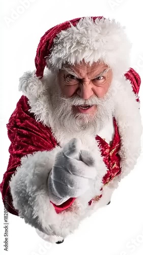 Santa Claus Points Directly at the Viewer with a Stern Expression.