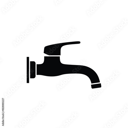 Black silhouette of a water tap on a white background