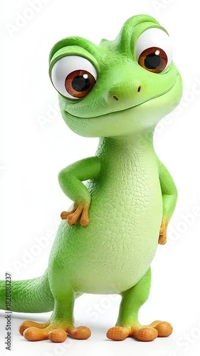 Charming Green Cartoon Gecko with Expressive Emotions Animation.