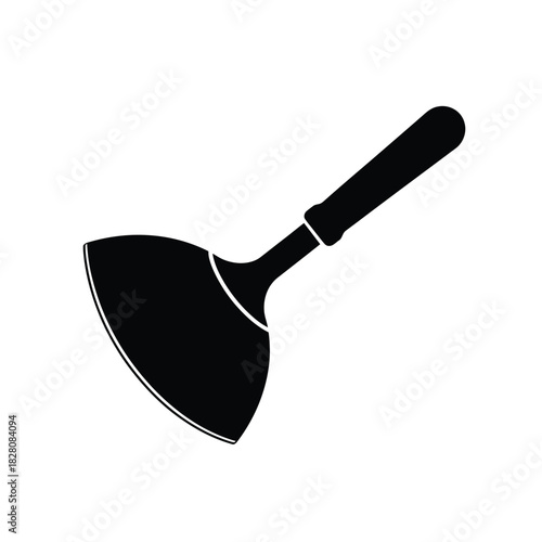 Black silhouette of a wok spatula on white background