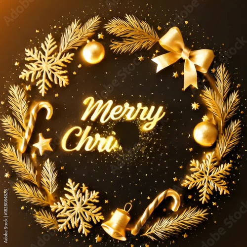 Golden Luxury Christmas Wreath Frame,Metallic Festive Christmas Circle Border Background,Generative ai


