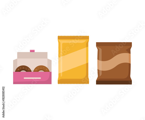 Sweet donuts and savory snacks are presented in a simple illustration.
