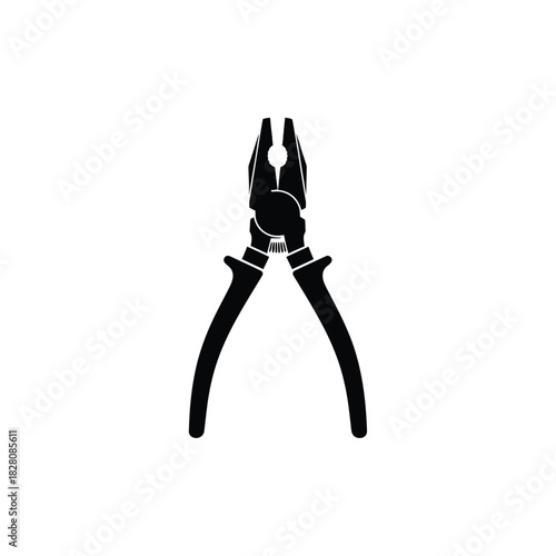 Black silhouette of combination pliers on white background