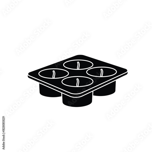 Black silhouette of four tea lights in a tray candle