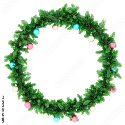 3d render christmas wreath green garland festive circle ornament ring holiday decor with transparent background