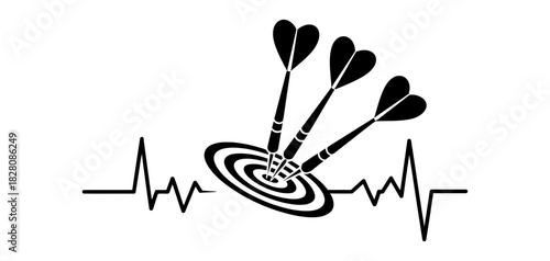 Achieving health and life goals with precise aim and focus, symbolized by darts hitting the bullseye integrated with a heart rhythm.