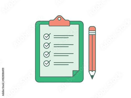 A clipboard displays a checklist with four completed items next to a pencil, symbolizing task completion and organization.