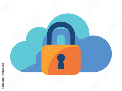 A padlock secures a cloud, representing digital security and data protection.