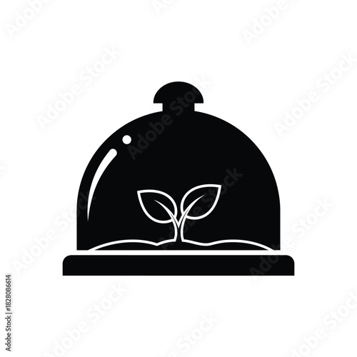 Black silhouette of plant under glass dome seedling