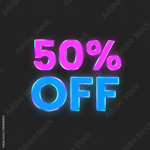 50 percent OFF glowing 3D text dark background sale banner