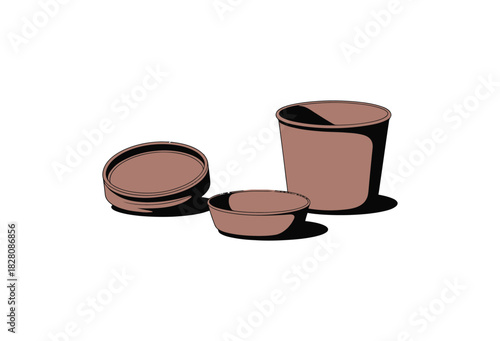 Three terracotta pots of various sizes are arranged on a white background.