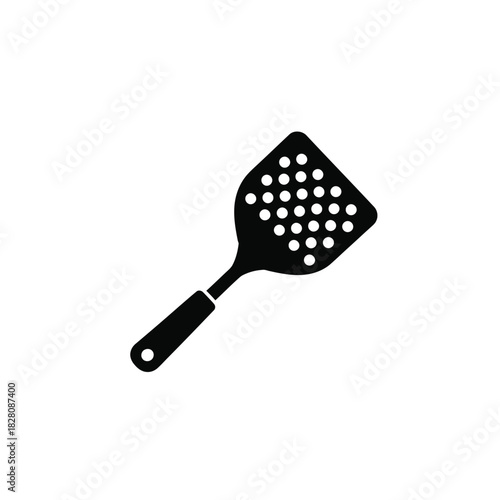 Black slotted spatula kitchen utensil icon cooking 1
