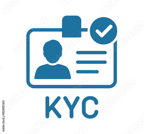 A blue icon representing KYC (Know Your Customer) identity verification with a checkmark symbol.