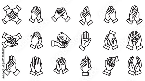 Diverse Line Art Illustration of Hands Interacting and Gesturing