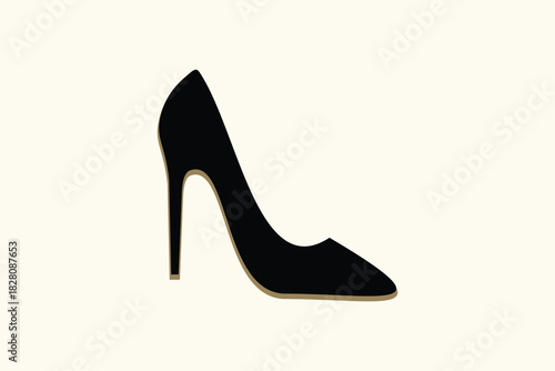 Elegant Black High Heel Shoe on a Cream Background