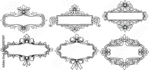 A collection of six intricately designed vintage frames featuring ornate scrollwork, elegant flourishes, and ribbon details for classic designs