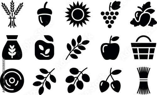Harvest Season Icon Collection of Fruits Vegetables and Crops Bounty