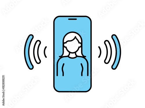 A person is on a video call with someone on a smartphone, shown as a simple blue icon.