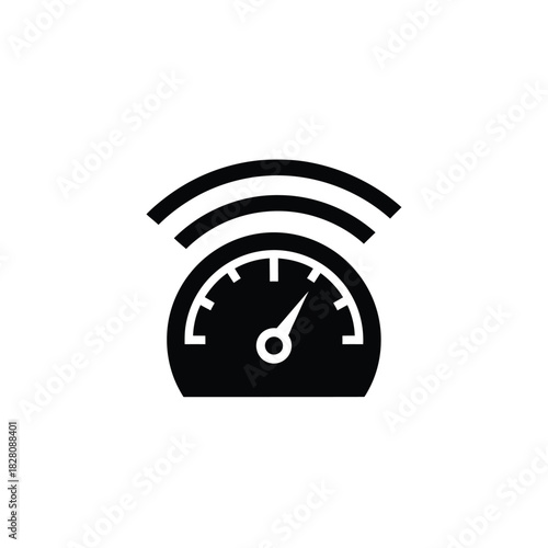 Black speedometer icon with wifi signal waves gauge