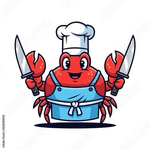 Playful crab chef with knives ready to cook up something delicious in your next culinary adventure - perfect for restaurants or food blogs