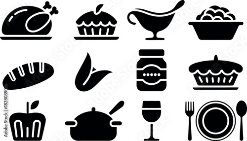 Thanksgiving dinner icon set vector illustration of holiday food symbols