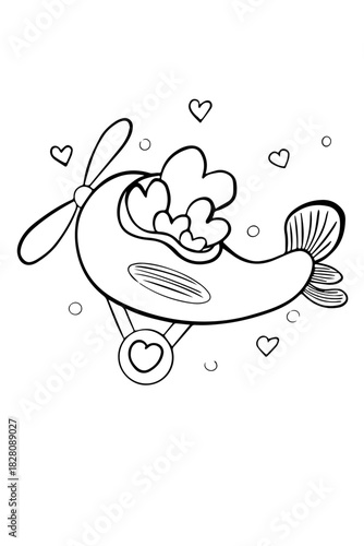 Valentine's Day Hearts on an Airplane Coloring Page