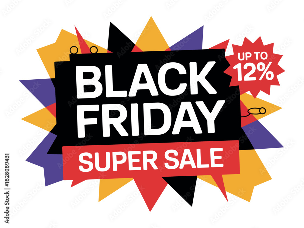 Fototapeta premium Black Friday Super Sale with up to 12% discount announced visually.
