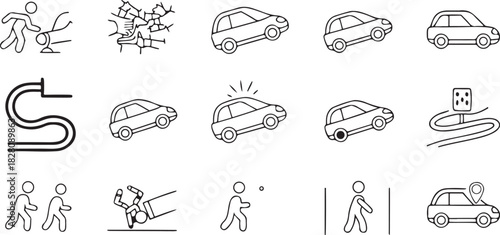 Collection of Hand Drawn Icons Depicting Car Accidents Pedestrian Safety and Road Hazards car accident icon