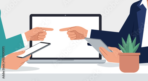 Collaborative digital meeting with devices and discussion concept