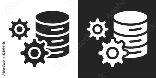 Database Management Icon In Black And White Glyph Style