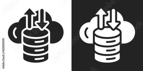 Cloud Storage Icon In Black And White Glyph Style