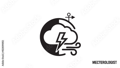 Stormy Weather Icon Black & White Vector Illustration