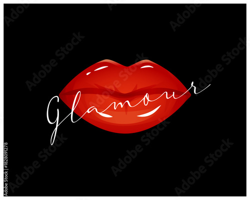 Glamour fashion poster. Beauty print with glossy lips.