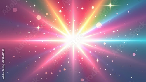 Rainbow light burst with carmine and silver glow