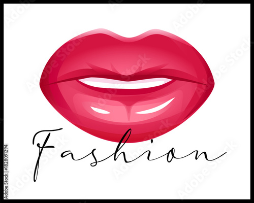 Glamour fashion poster. Beauty print with glossy lips.